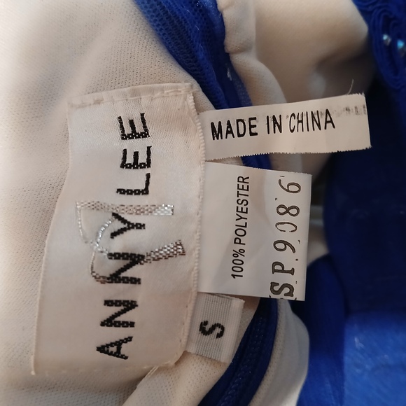 Anny Lee Blue Sequined Lace Wedding Prom Cocktail Evening Gown Dress Small - Picture 15 of 15